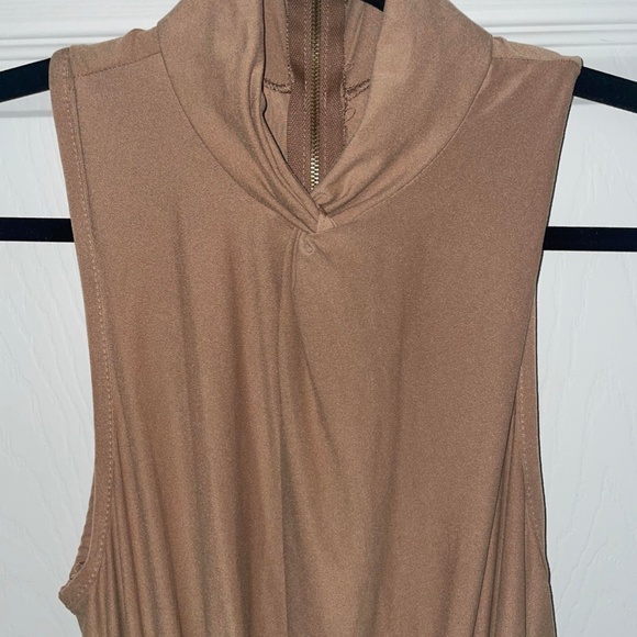 Tan Ruched High Neck Dress - Picture 4 of 8